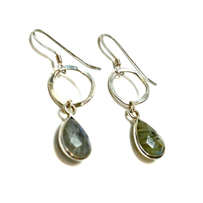 Labradorite Teardrop on Open Circle . Link Earrings SS - by Sarita Kamat|3846