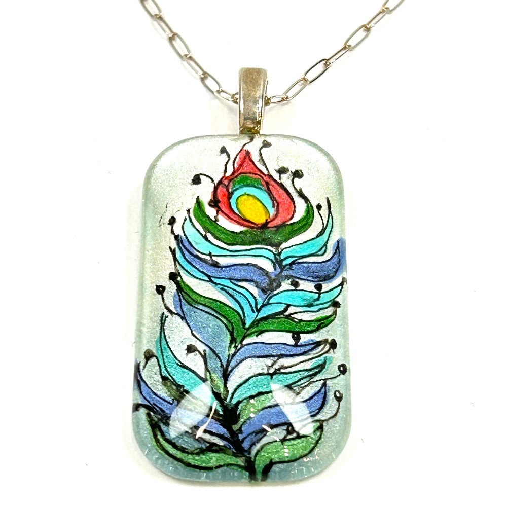 Hand-Painted Peacock Feather Necklace, SS by Sarita Kamat Designs|4919