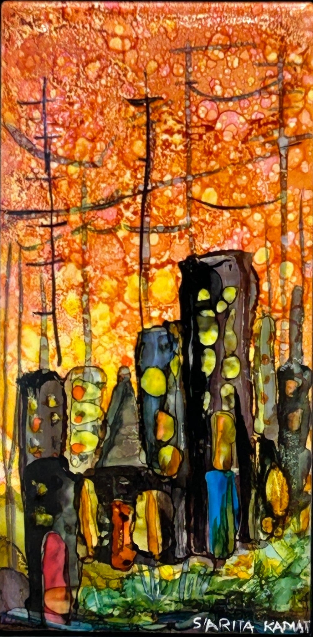 City Glow  - Alcohol Ink PAinting - by Sarita Kamat Designs|5052