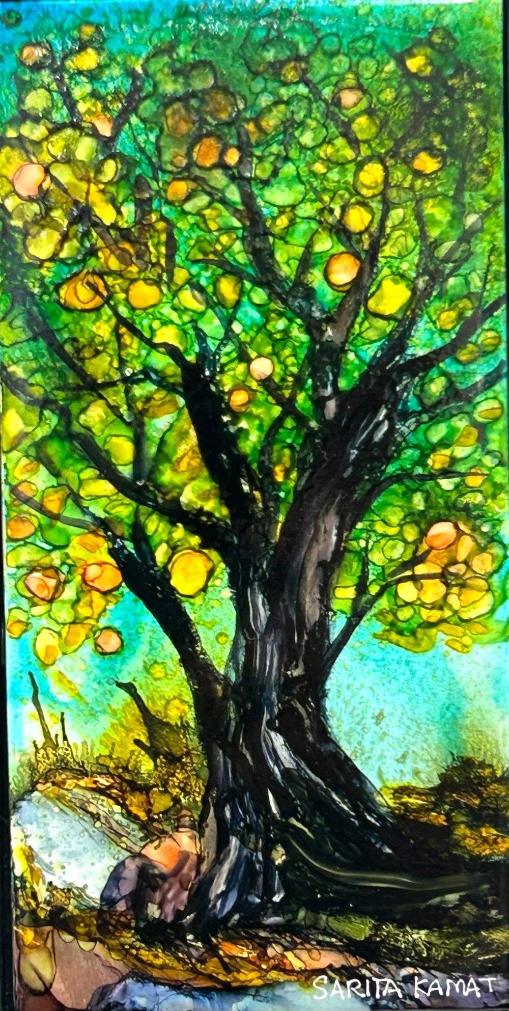 The Enchanted Forest #44 Original Alcohol Ink Forest Painting by Sarita Kamat|5084