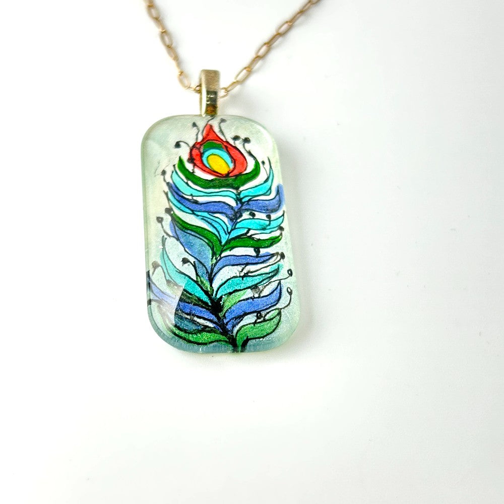 Hand-Painted Peacock Feather Necklace, SS by Sarita Kamat Designs|4916