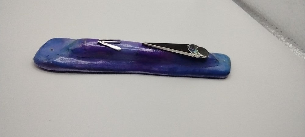 Bluish Purple Mezuzah with Amulet - by Rachael Gross|4849