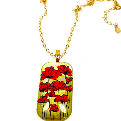 Hand-painted Poppy Necklace 14k gold filled  - by Sarita Kamat Designs|4913