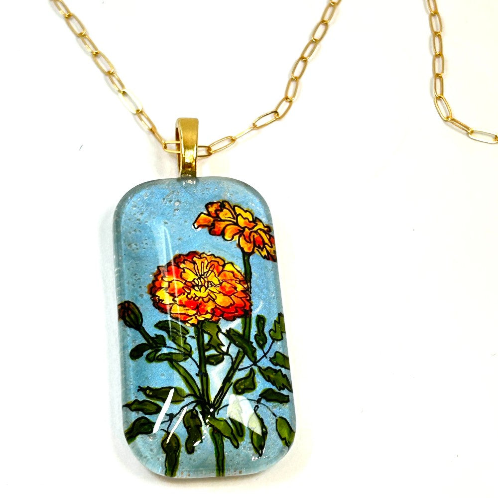 Hand-Painted Floral Necklace 14k Goldfilled - by Sarita Kamat Designs|4920