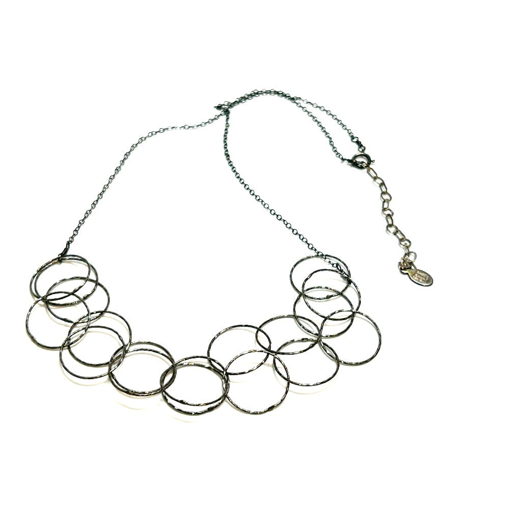 Oxidized Sterling Silver Open Circle Link Necklace|3856