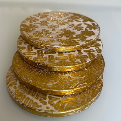 Rustic Lux Beige and Gold Coasters - by Alka Sharma|4193