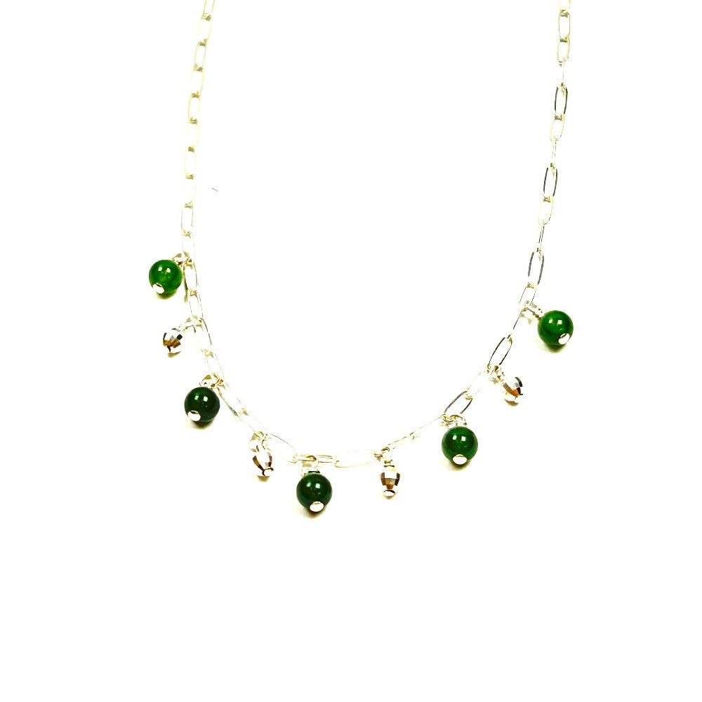 Jade & Sterling Silver Paperclip Charm Necklace –by  Sarita Kamat Designs|4606