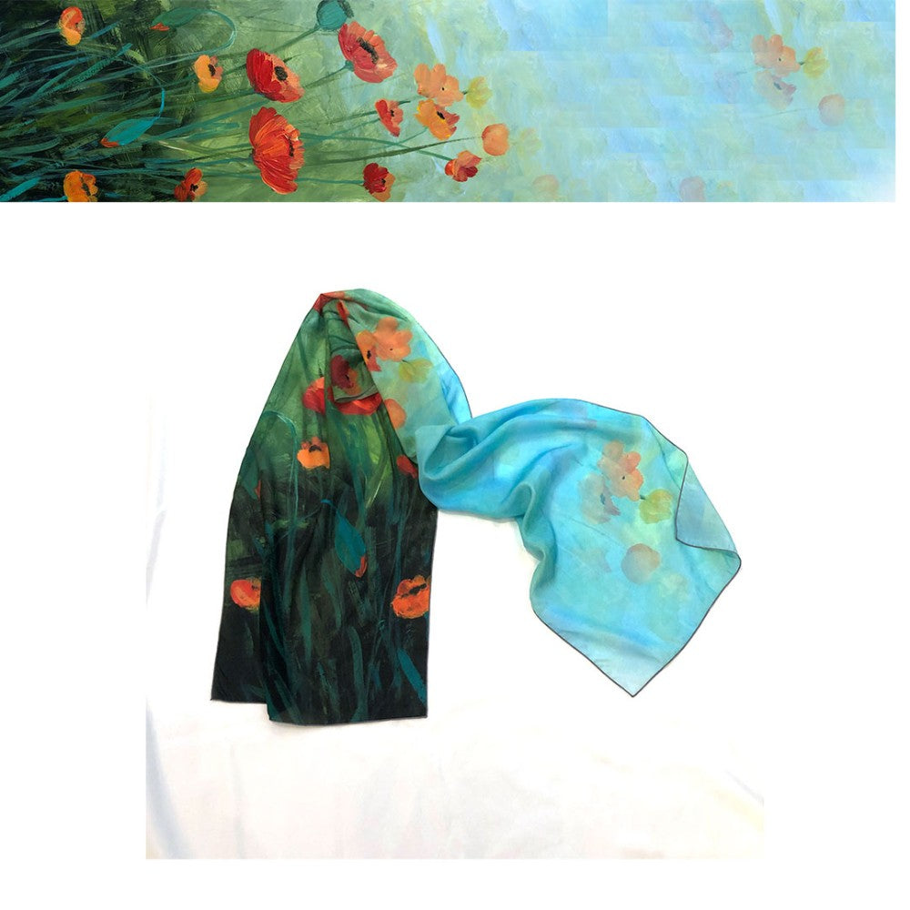 Poppy Field 1`- Silk Habotai Scarf by Sarita Kamat|3539