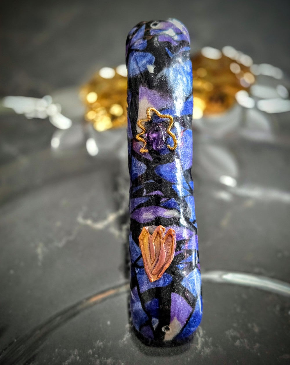 Purple and Black Mezuzah with Amethyst - by Rachael Gross|4838