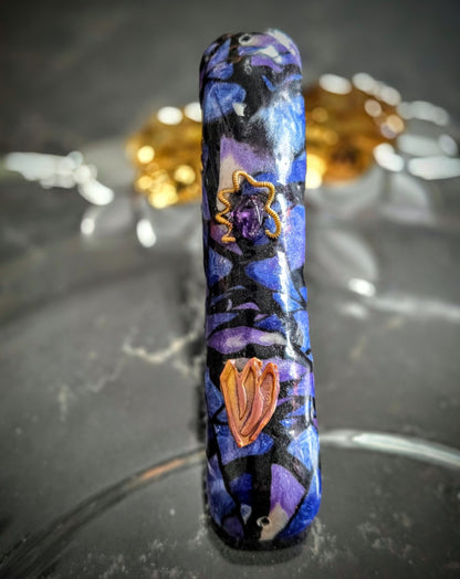 Purple and Black Mezuzah with Amethyst - by Rachael Gross|4838