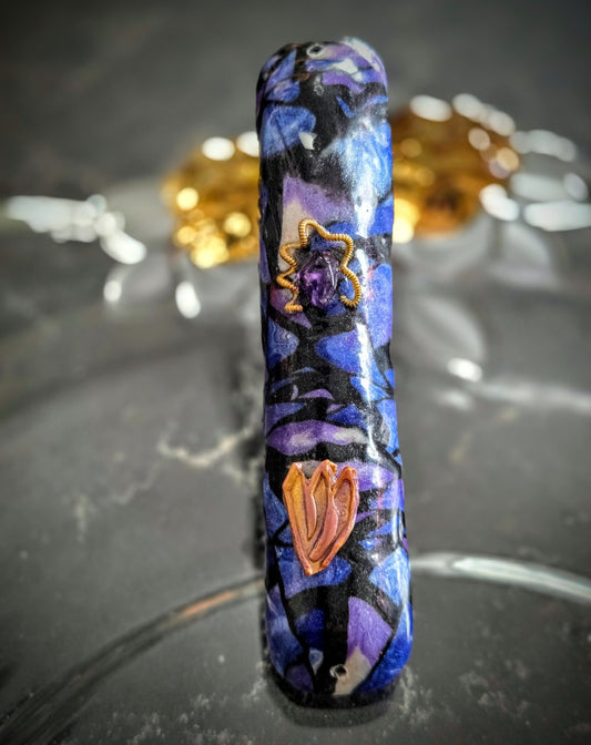 Purple and Black Mezuzah with Amethyst - by Rachael Gross|4838