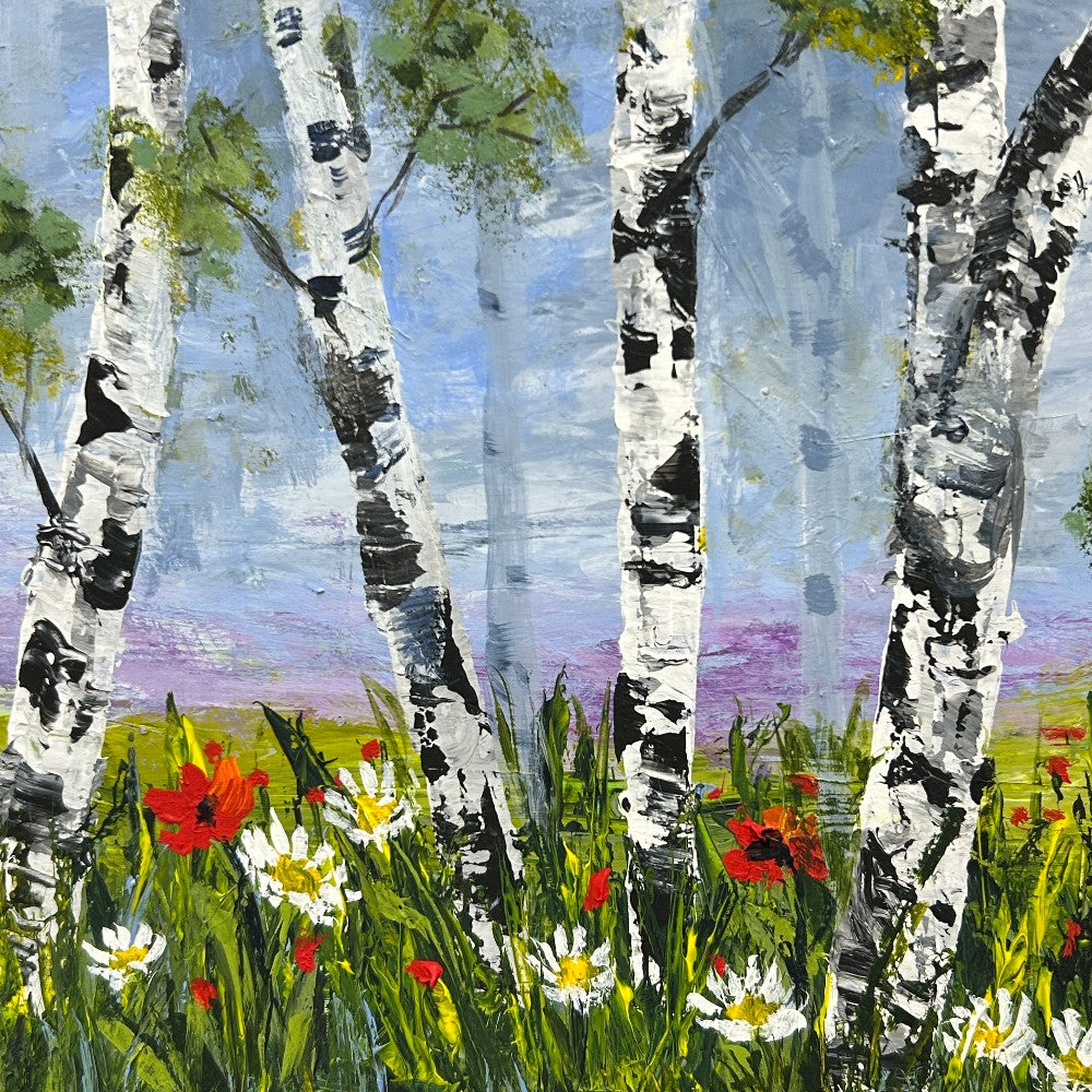 Wildflowers Among the Birches – Original Acrylic Painting by Sarita Kamat Designs|4685