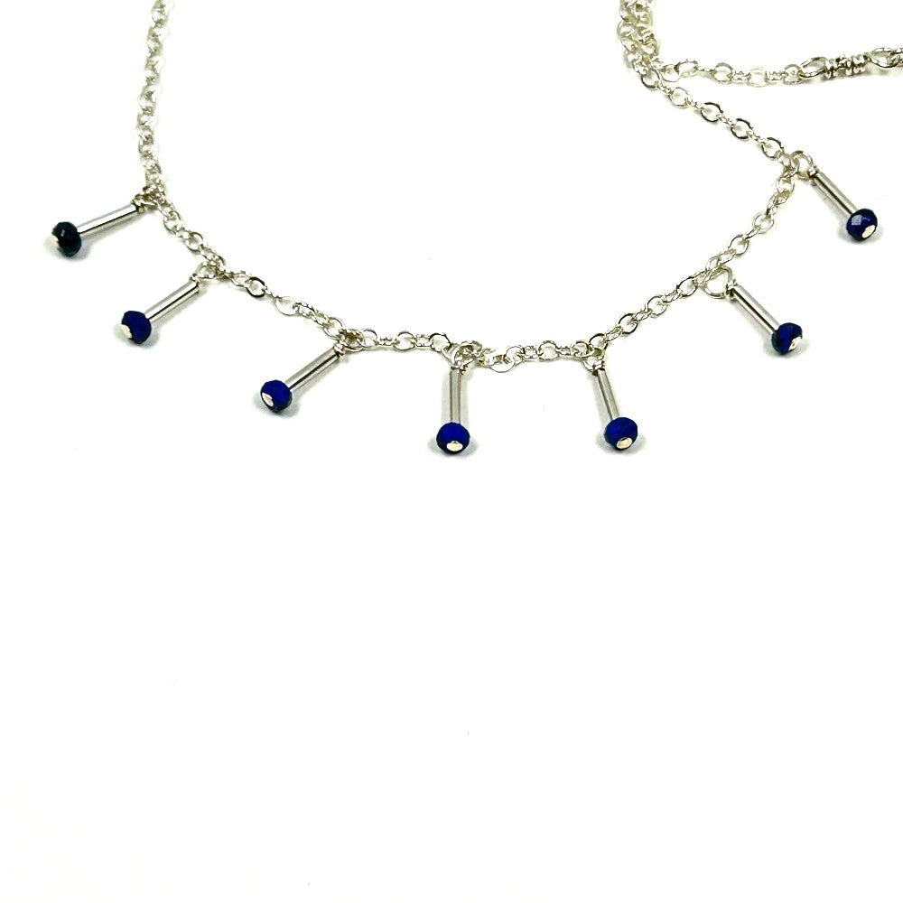 Lapis Lazuli Dangle Necklace in Sterling Silver - by Sarita Kamat Designs|5528