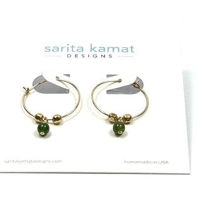 Emerald Green Jade & 14k Gold-Filled Hoop Earrings - By Sarita Kamat Designs|5705