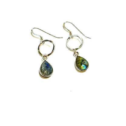 Labradorite Teardrop on Open Circle . Link Earrings SS - by Sarita Kamat|3845
