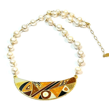 Freshwater Pearl Necklace with Found Enamel Pendant – by Sarita Kamat Designs|5024