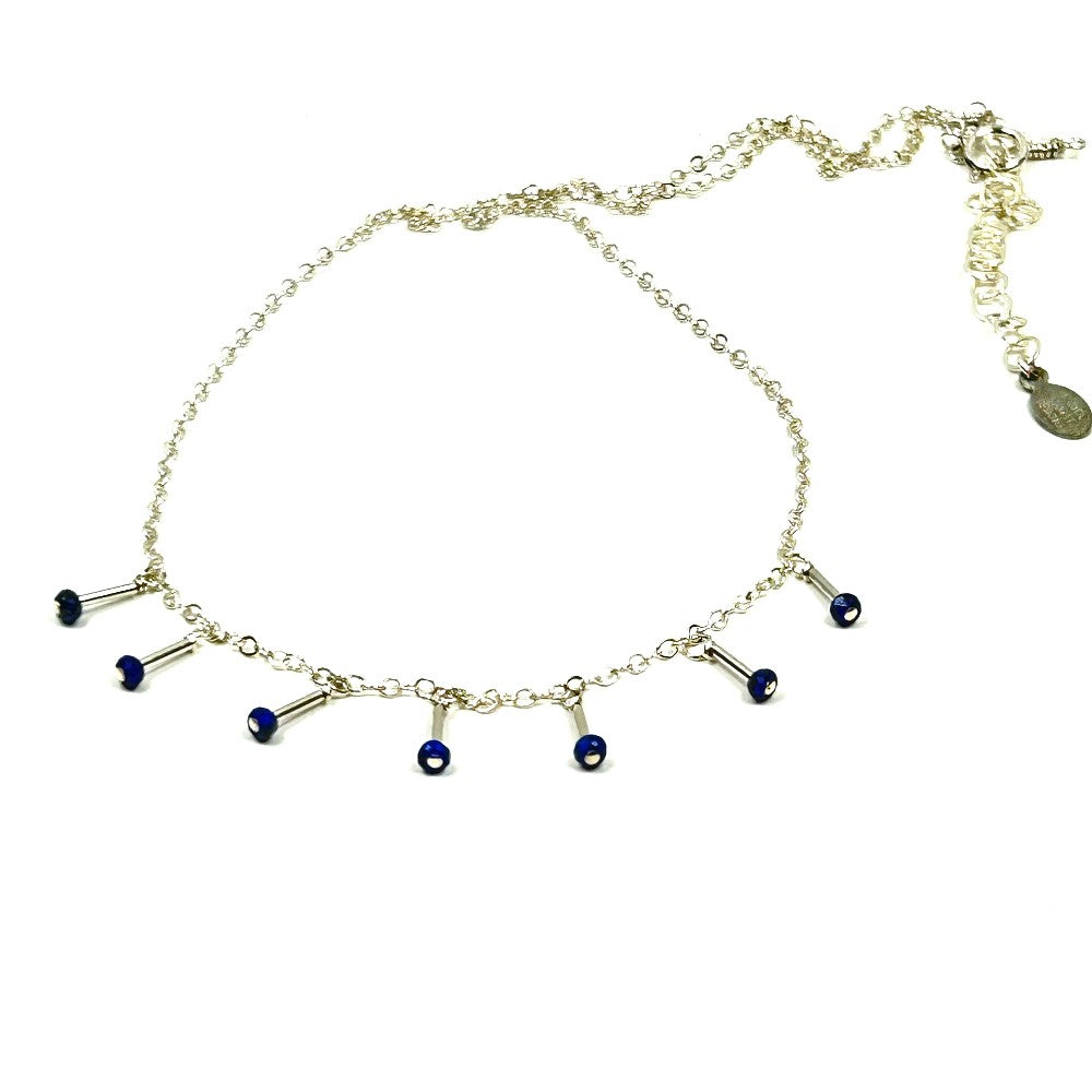 Lapis Lazuli Dangle Necklace in Sterling Silver - by Sarita Kamat Designs|5526