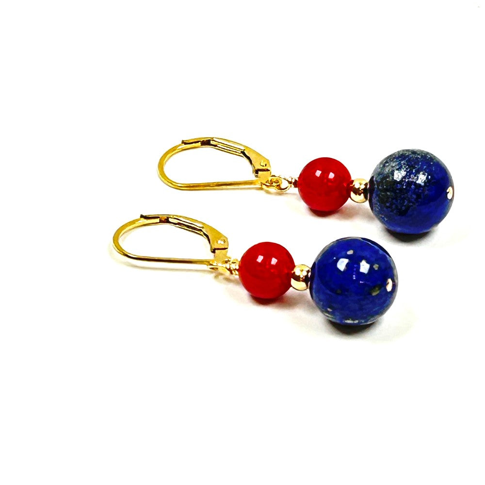 Lapis Lazuli and Coral Drop Earrings 14k Gold-filled - by Sarita Kamat|5510