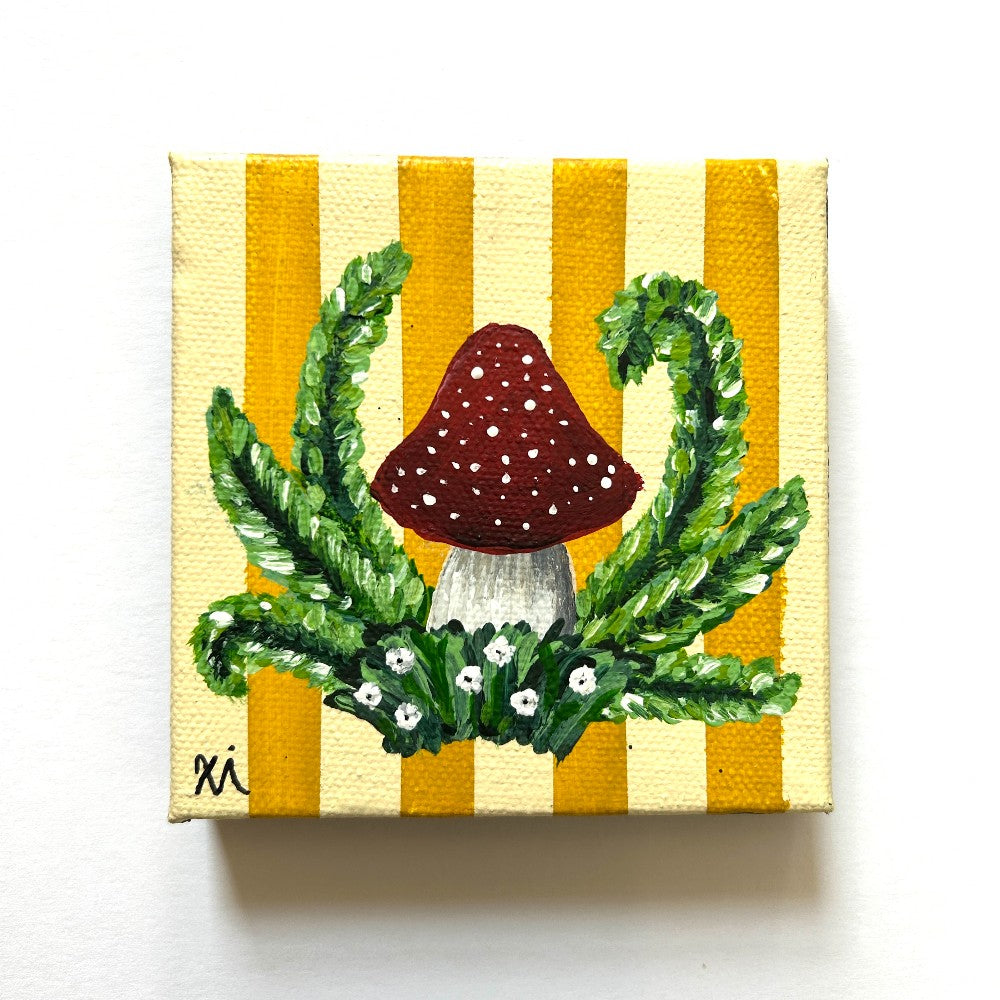 Classic Red Mushroom Patch with Yellow Stripes 4x4" - by Emma Campbell|3932
