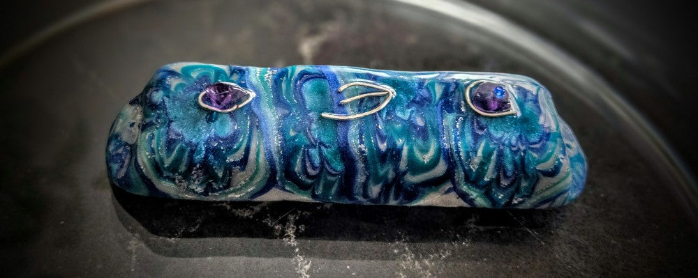 Bluish Green Mezuzah with Amethysts - by Rachael Gross|4818