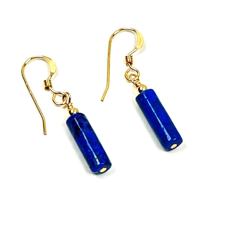 Lapis Lazuli Cylinder Earrings in 14k Gold-filled - by Sarita Kamat Designs|5521