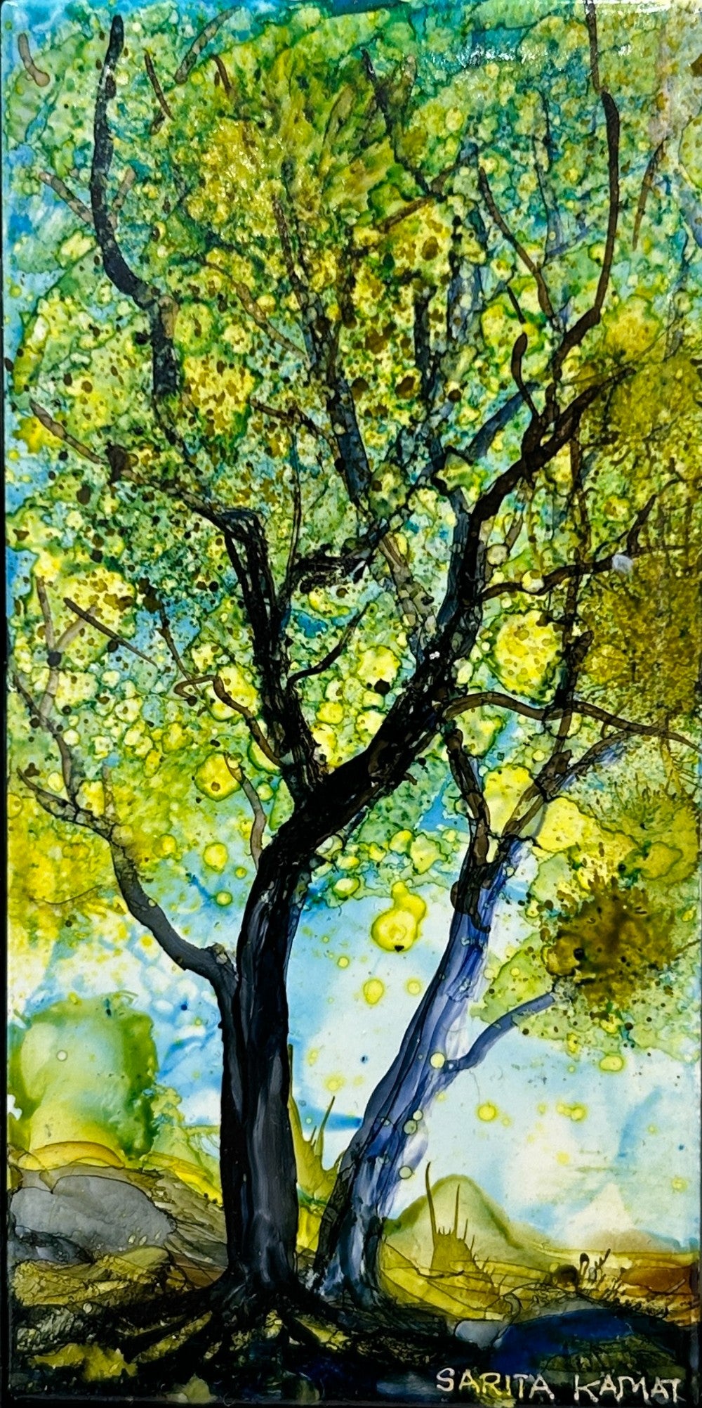 Rooted in Light - Original Alcohol Ink Forest Painting by Sarita Kamat|4723