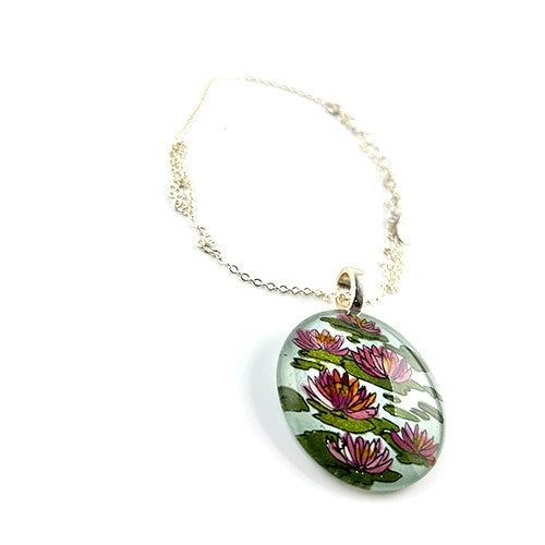 Waterlily Hand-painted on Pendant Necklace SS - by Sarita Kamat|3962