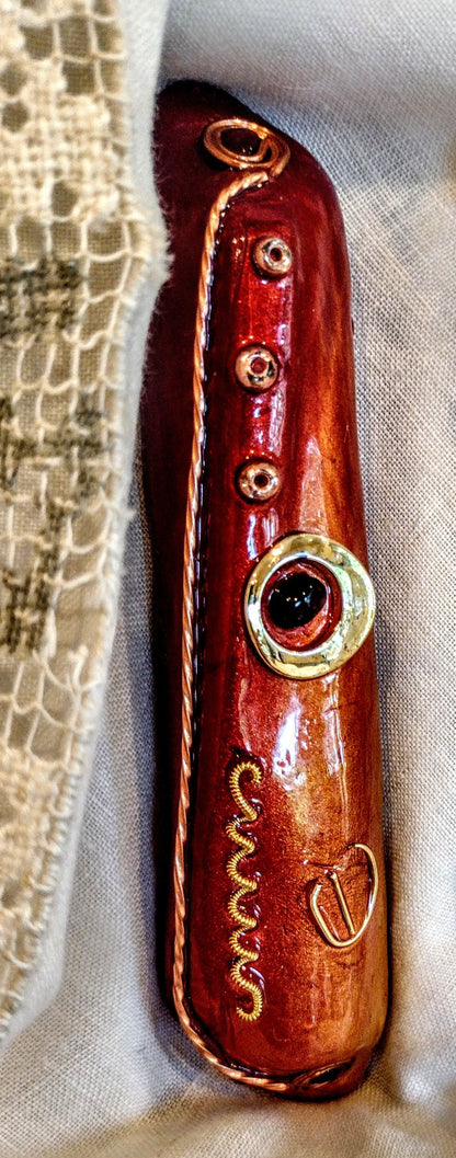Burgundy and gold Mezuzah - by Rachael Gross|4823