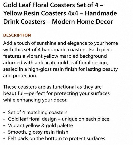 Yellow with Gold Foil Flower - Set of 4 - by Alka Sharma|4384