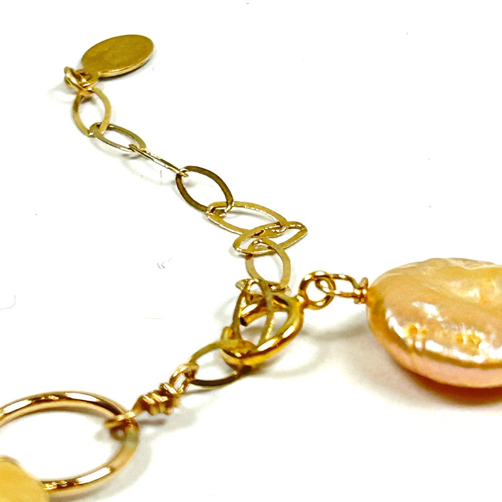 Peach Coin Pearl Bracelet 14k gold filled - by Sarita Kamat Designs|4883