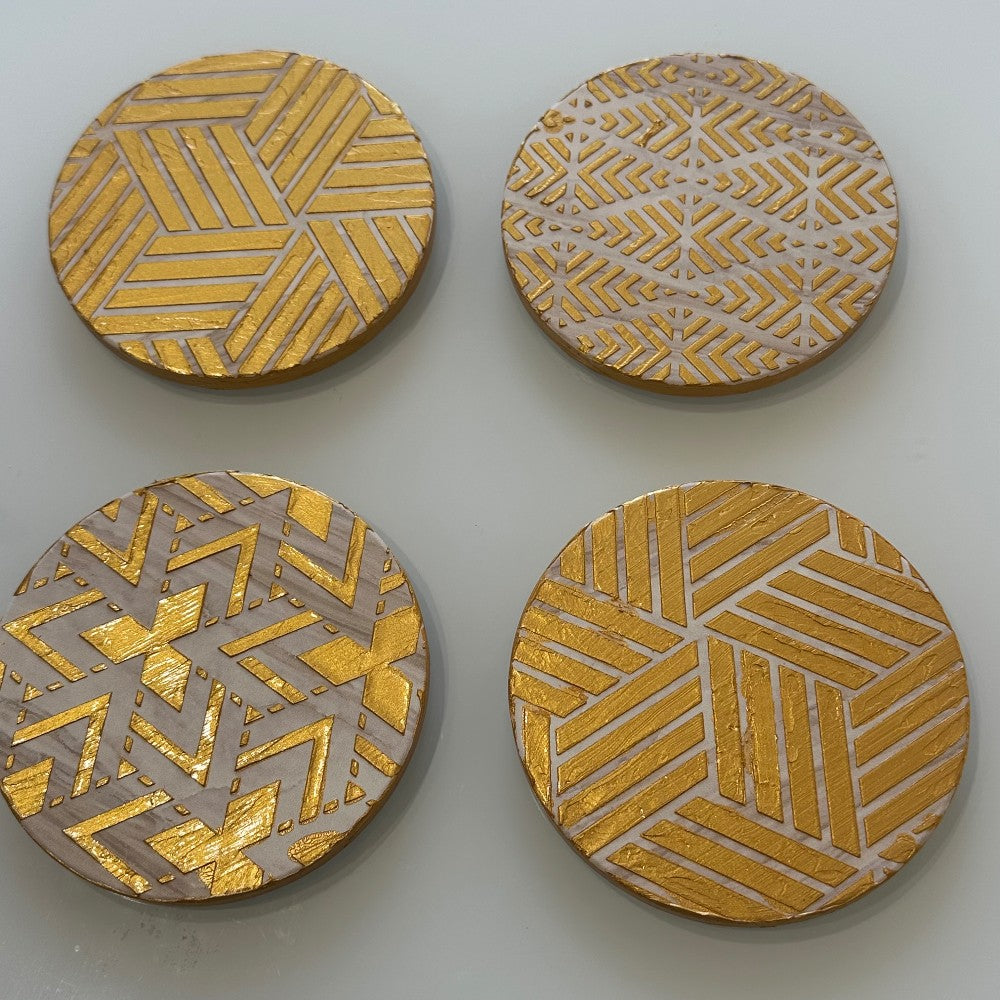 Gold Geometric – Handmade Art Deco Drinkware Coasters - set of 4|4400