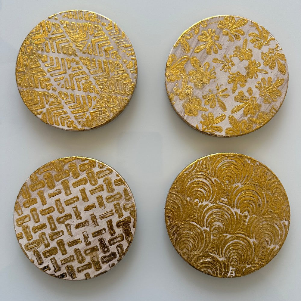 Rustic Lux Beige and Gold Coasters - by Alka Sharma|4192