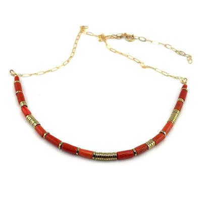 Coral and Hematite Necklace 14k gold filled|3478