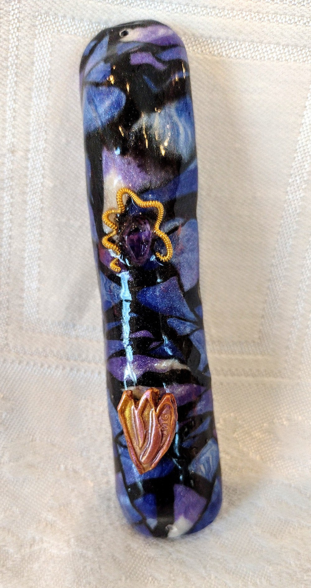 Purple and Black Mezuzah with Amethyst - by Rachael Gross|4840