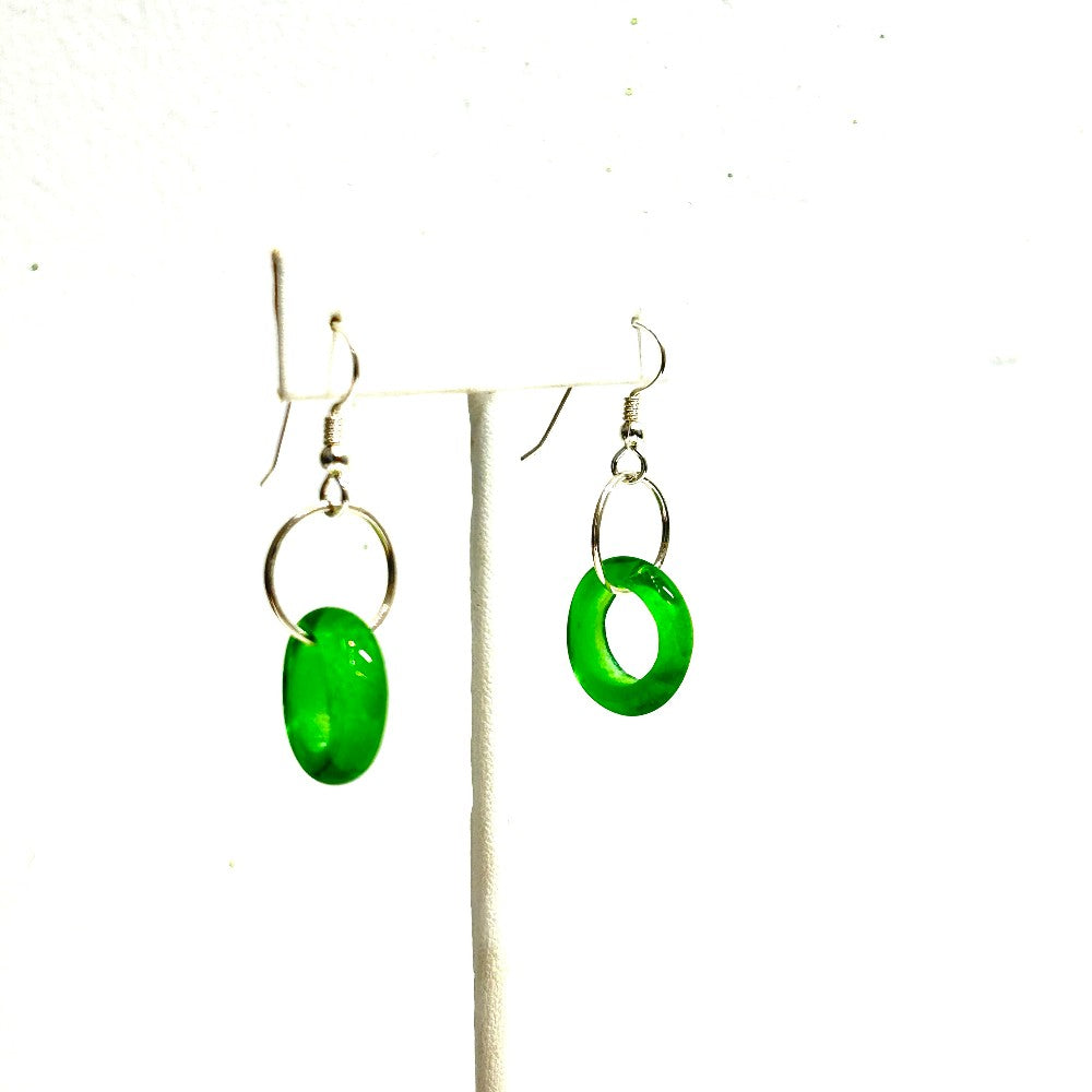 Green Large Hole Bead Earrings, sterling silver S by Terry Nugent|3711