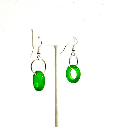 Green Large Hole Bead Earrings, sterling silver S by Terry Nugent|3711