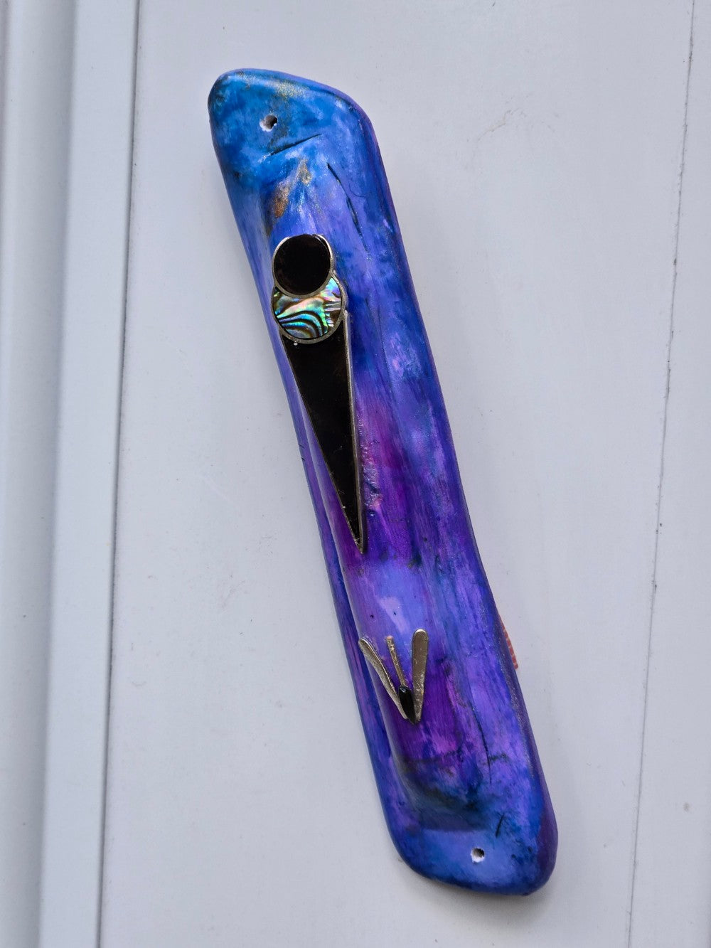 Bluish Purple Mezuzah with Amulet - by Rachael Gross|4853