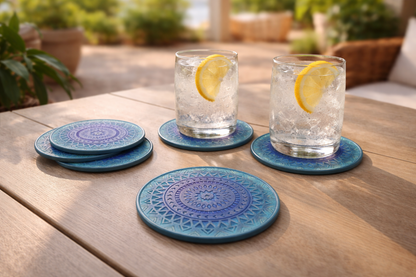 Blue Mandala Patterned Coasters - set of 4|4389