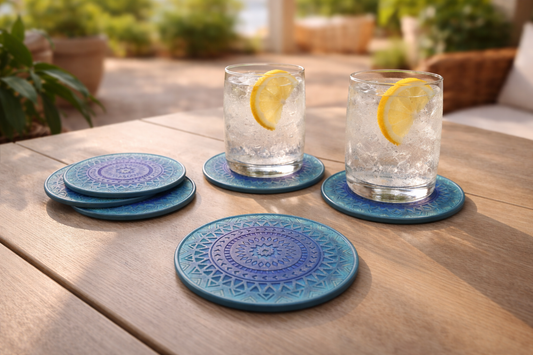 Blue Mandala Patterned Coasters - set of 4|4389