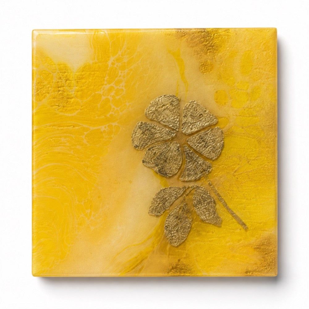 Yellow with Gold Foil Flower - Set of 4 - by Alka Sharma|4378