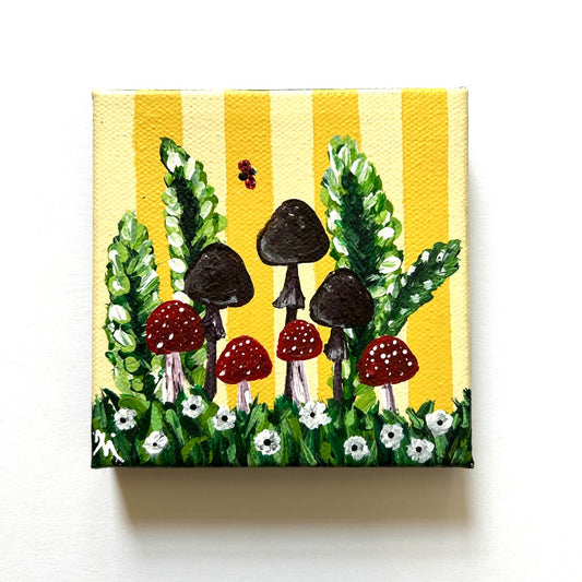 Mixed Mushroom Yellow 4x4" -by Emma Campbell|3926