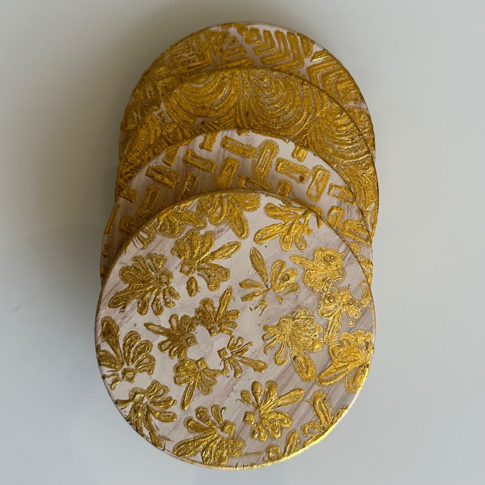 Rustic Lux Beige and Gold Coasters - by Alka Sharma|4194
