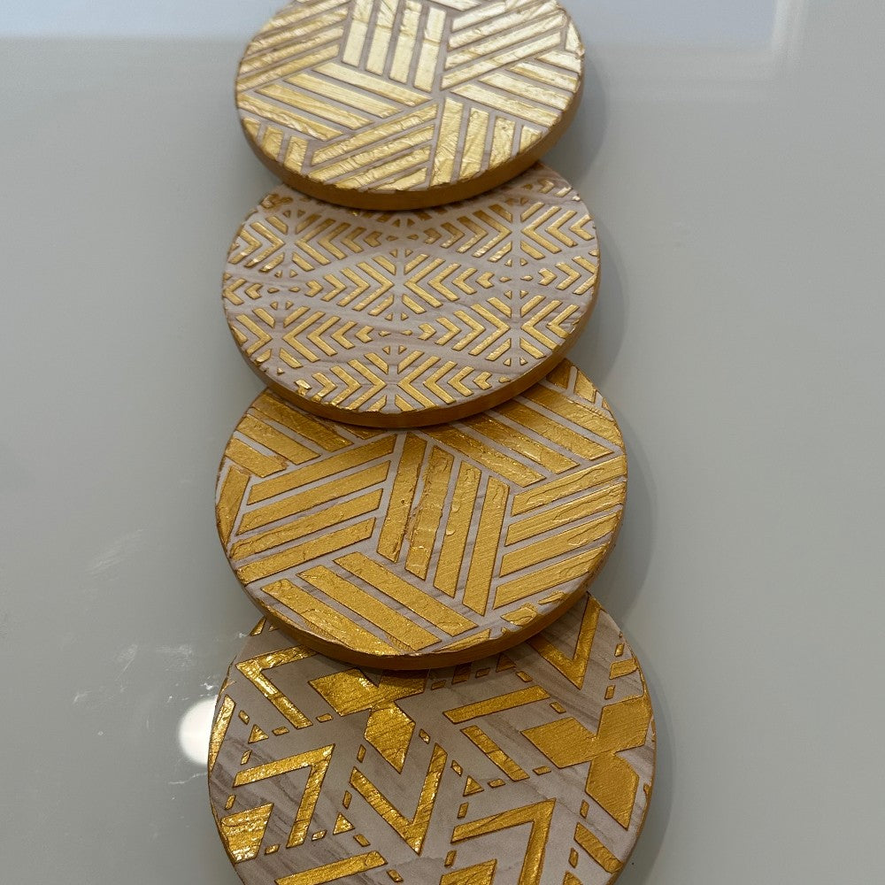 Gold Geometric – Handmade Art Deco Drinkware Coasters - set of 4|4401