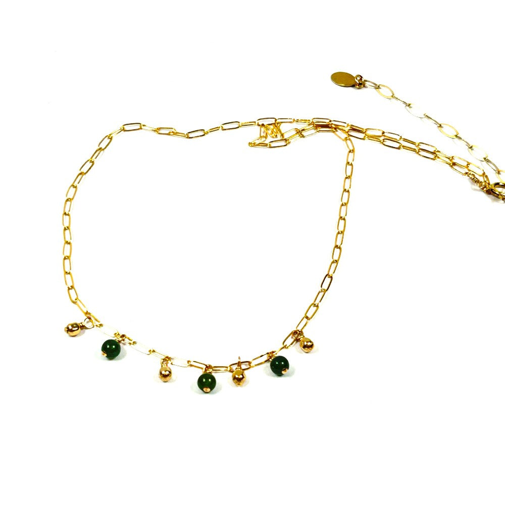 Green Jade & 14k gold filled charms on 14k gold filled paper clip Necklace - Sarita Kamat Designs|4555