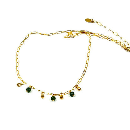Green Jade & 14k gold filled charms on 14k gold filled paper clip Necklace - Sarita Kamat Designs|4555