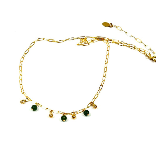 Green Jade & 14k gold filled charms on 14k gold filled paper clip Necklace - Sarita Kamat Designs|4555
