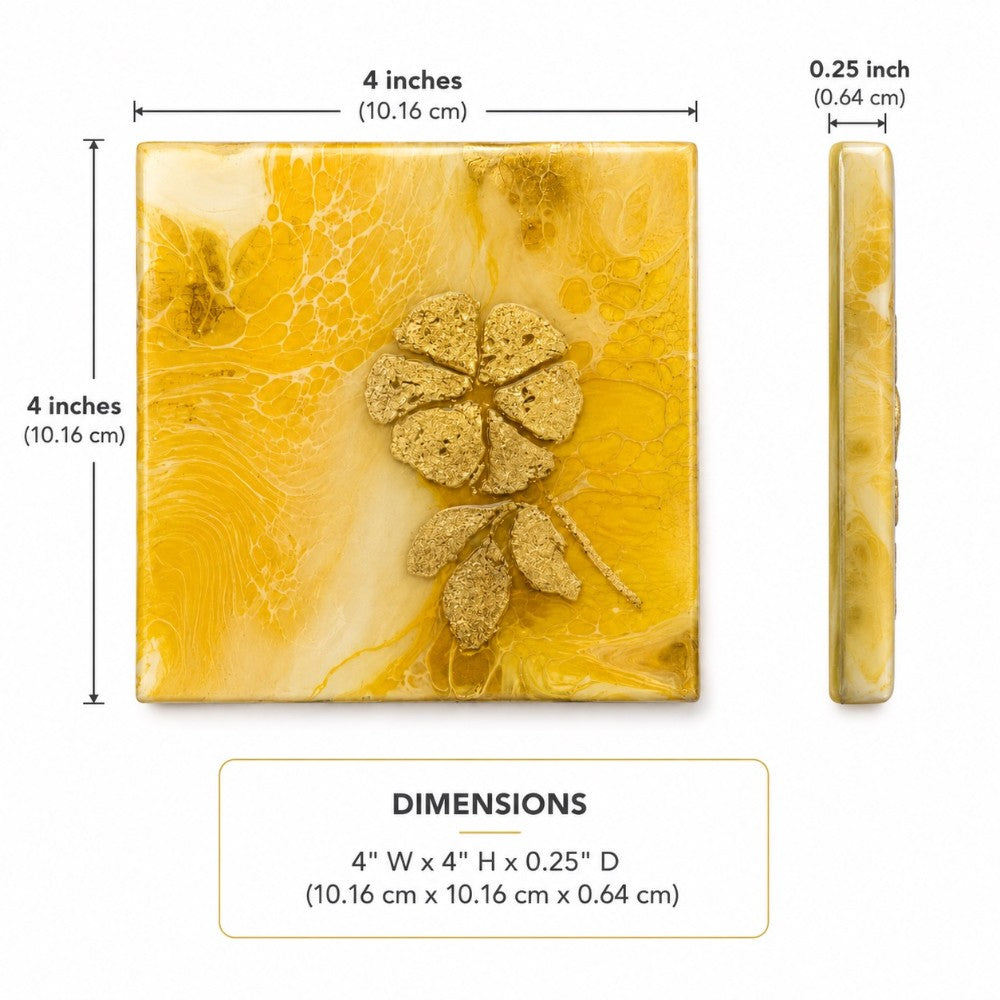 Yellow with Gold Foil Flower - Set of 4 - by Alka Sharma|4380