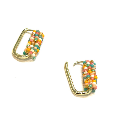 EARRINGS CORAL/YELLOW MIX OVAL PT HOOP - by Shelby Koester|3798