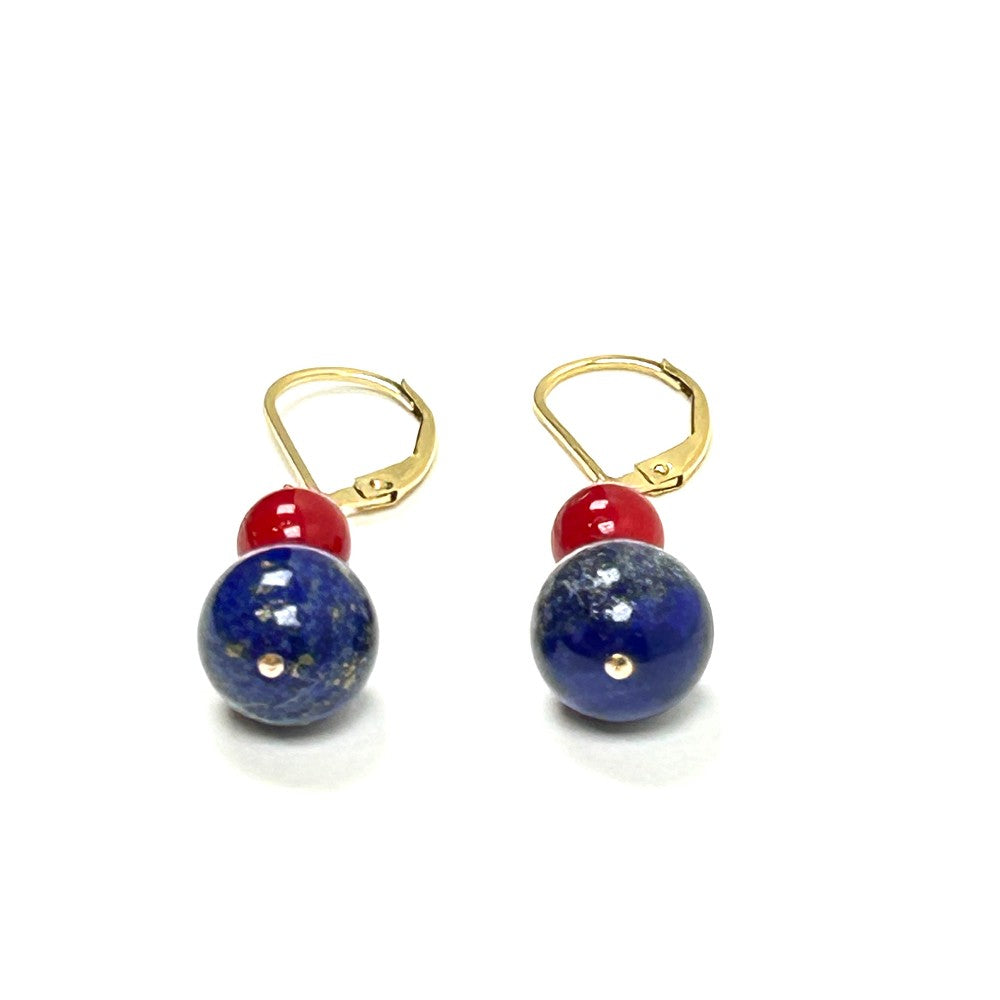 Lapis Lazuli and Coral Drop Earrings 14k Gold-filled - by Sarita Kamat|5508