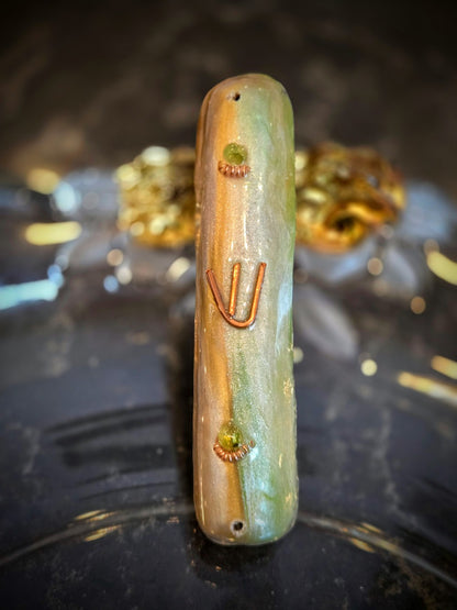 Green and Gold Mezuzah with Peridot - by RAchael Gross|4826